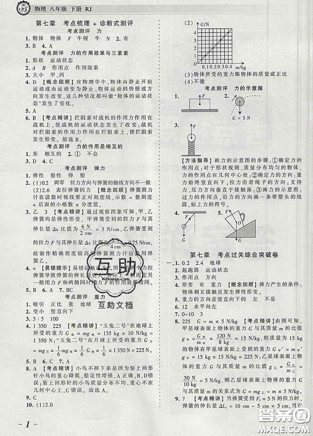 2020新版王朝霞考點(diǎn)梳理時(shí)習(xí)卷八年級物理下冊人教版答案