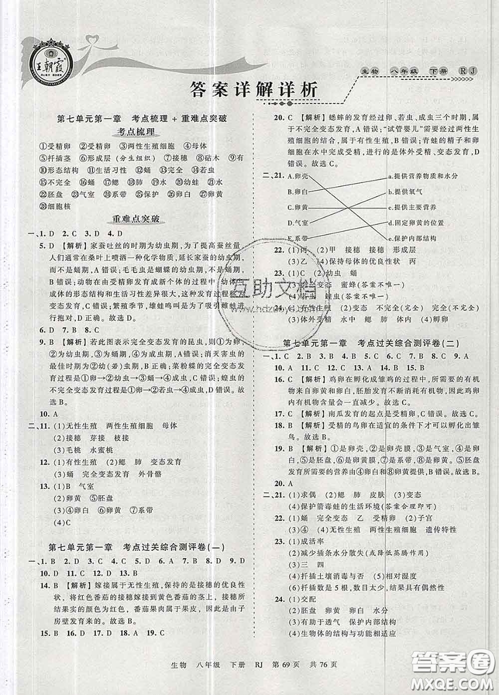 2020新版王朝霞考點(diǎn)梳理時(shí)習(xí)卷八年級(jí)生物下冊(cè)人教版答案