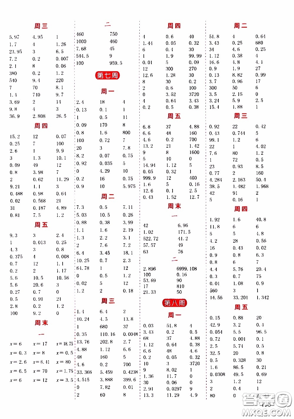 延邊人民出版社2020年小學(xué)生勵(lì)耘速算五年級(jí)下冊(cè)人教版浙江專版參考答案