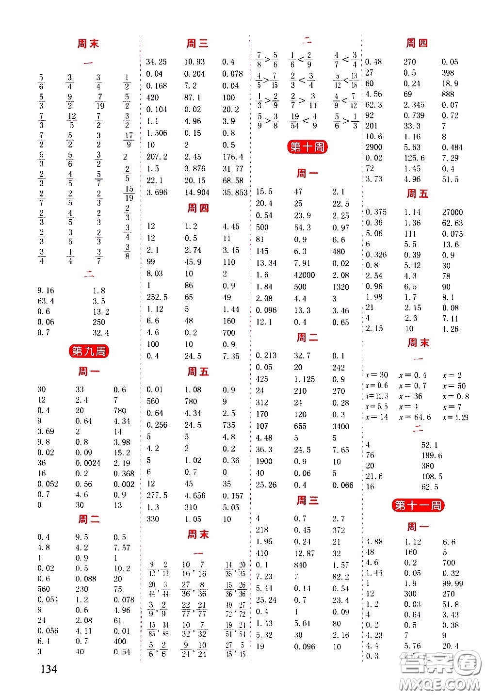 延邊人民出版社2020年小學(xué)生勵(lì)耘速算五年級(jí)下冊(cè)人教版浙江專版參考答案