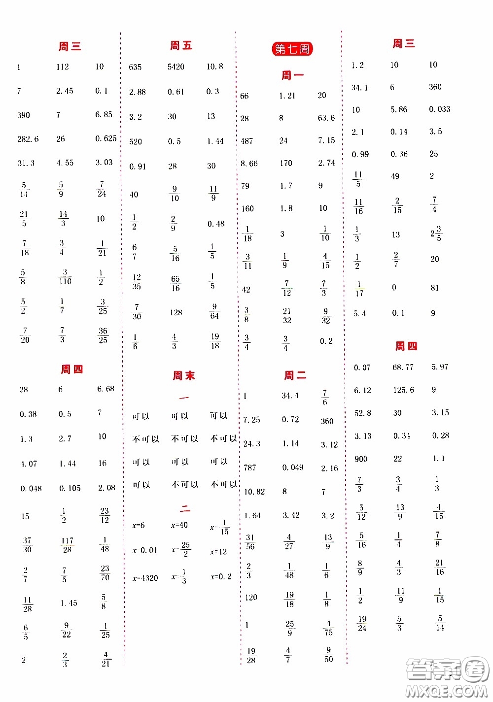 延邊人民出版社2020年小學(xué)生勵(lì)耘速算六年級(jí)下冊(cè)人教版浙江專版參考答案