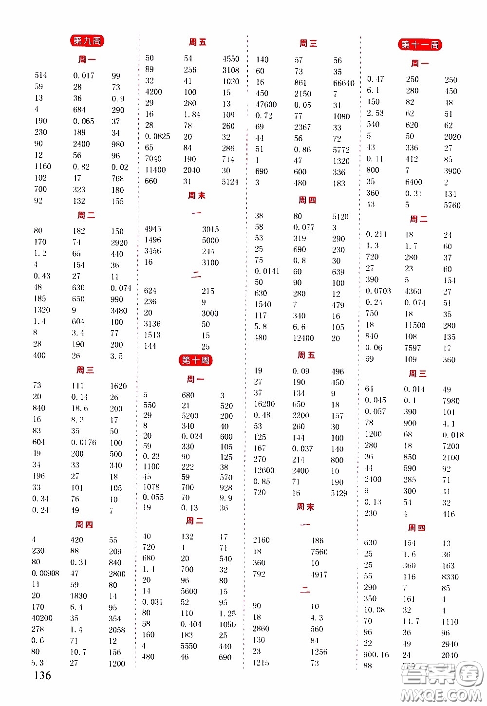 延邊人民出版社2020年小學(xué)生勵耘速算四年級下冊人教版浙江專版參考答案