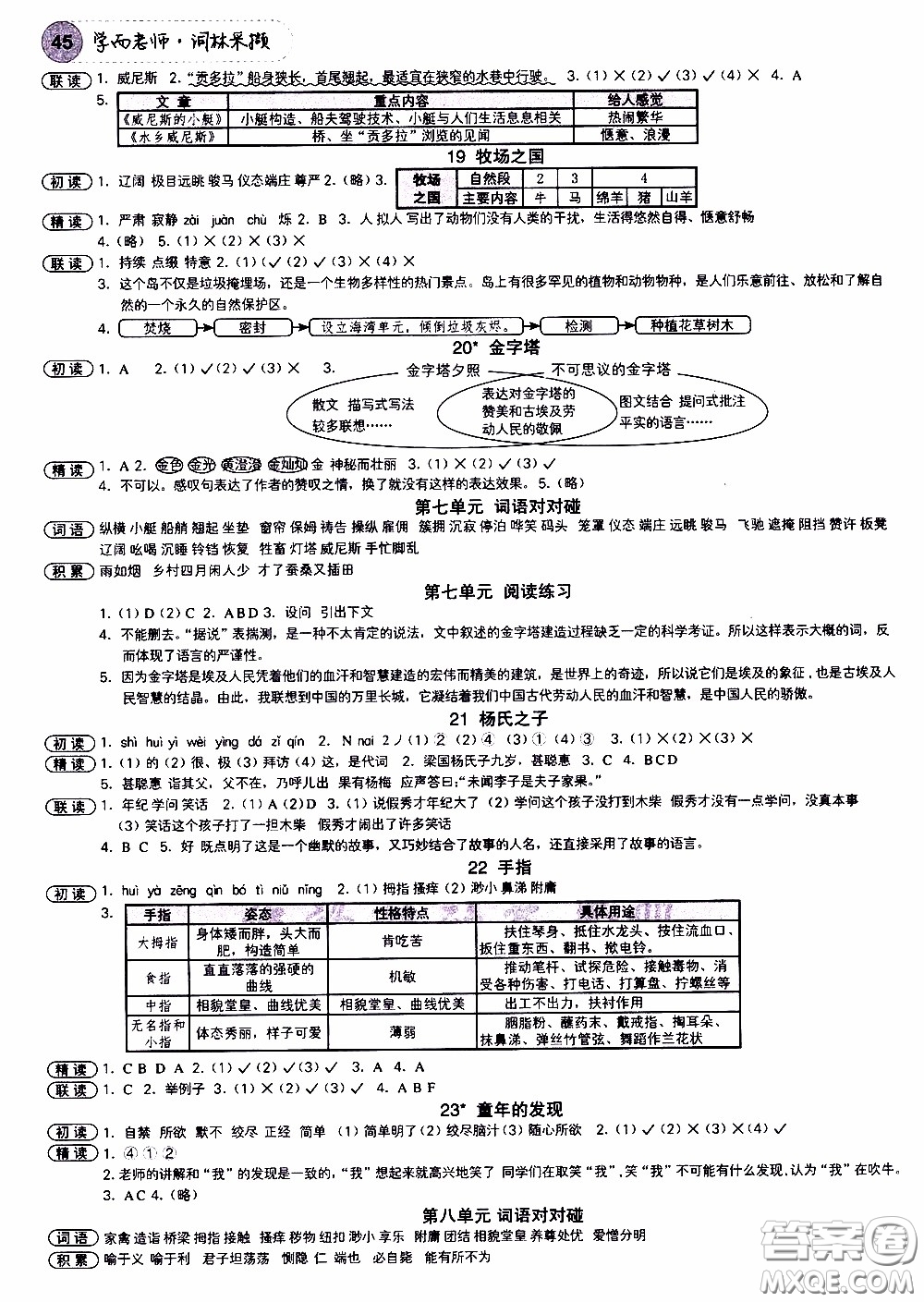 欣語文化2020年學(xué)而老師詞林采擷五年級(jí)下冊(cè)語文參考答案