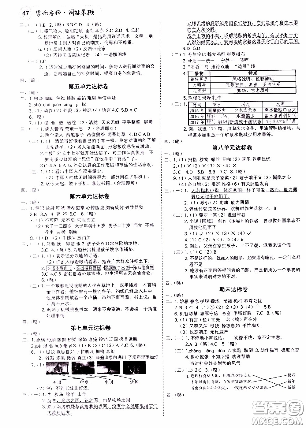 欣語文化2020年學(xué)而老師詞林采擷五年級(jí)下冊(cè)語文參考答案