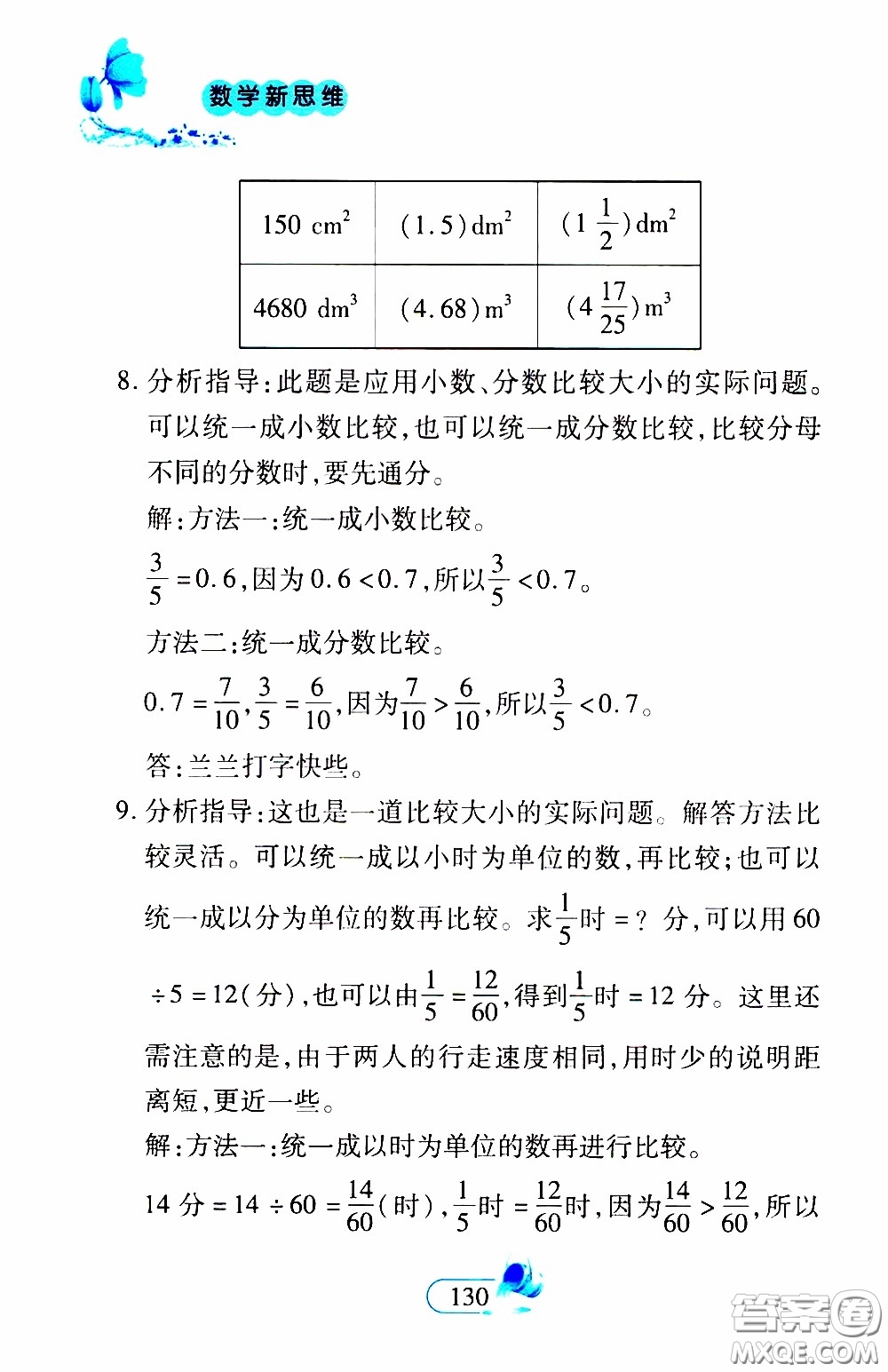 二十一世紀(jì)出版社2020年數(shù)學(xué)新思維五年級下冊參考答案