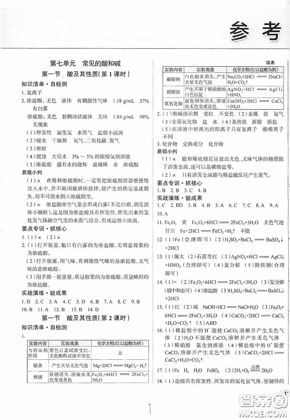 2020智學(xué)島四維文化中考檔案初中同步學(xué)案導(dǎo)學(xué)九年級(jí)化學(xué)下冊(cè)青島專用答案