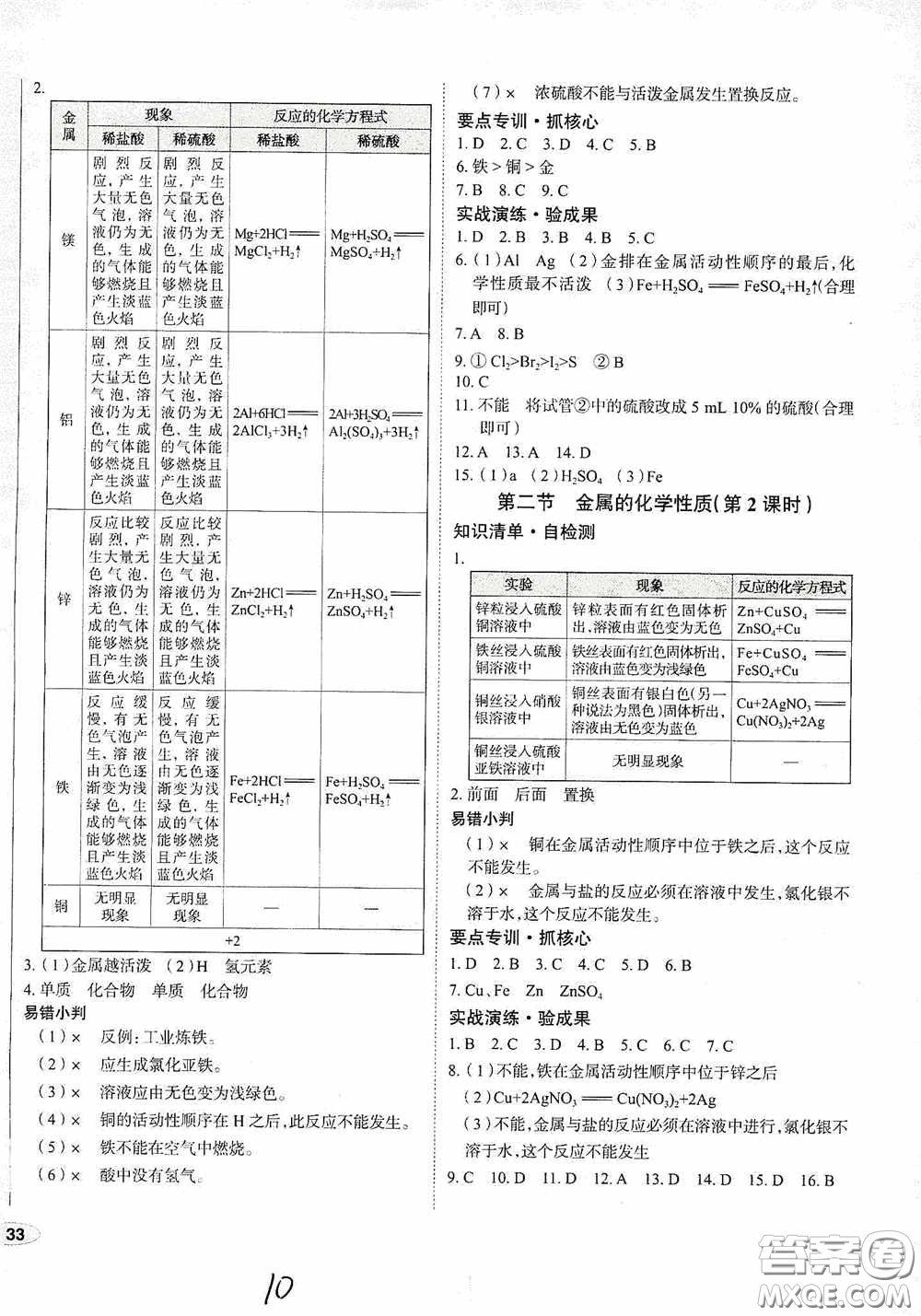 2020智學(xué)島四維文化中考檔案初中同步學(xué)案導(dǎo)學(xué)九年級(jí)化學(xué)下冊(cè)青島專用答案