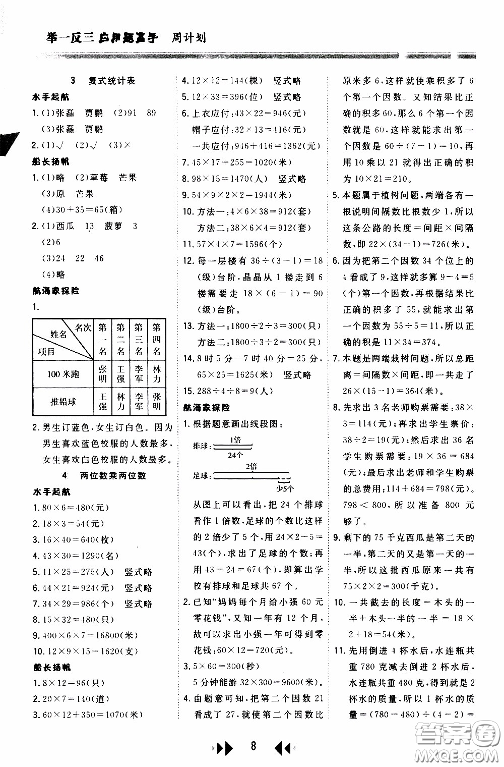 2020年舉一反三應(yīng)用題高手周計劃三年級參考答案