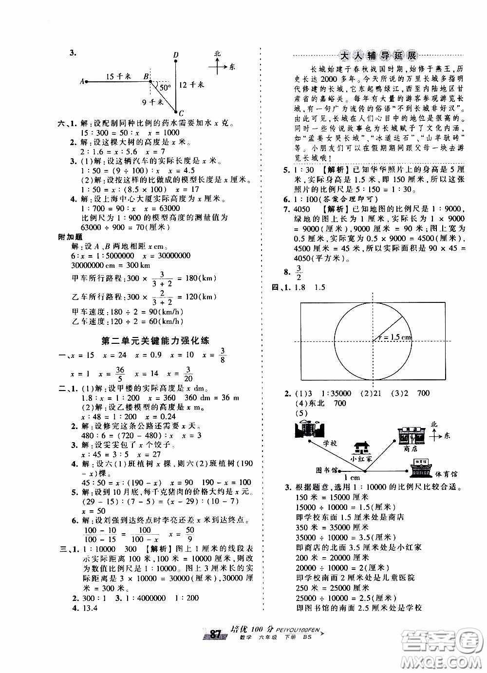 2020年王朝霞培優(yōu)100分?jǐn)?shù)學(xué)六年級下冊BS北師版參考答案