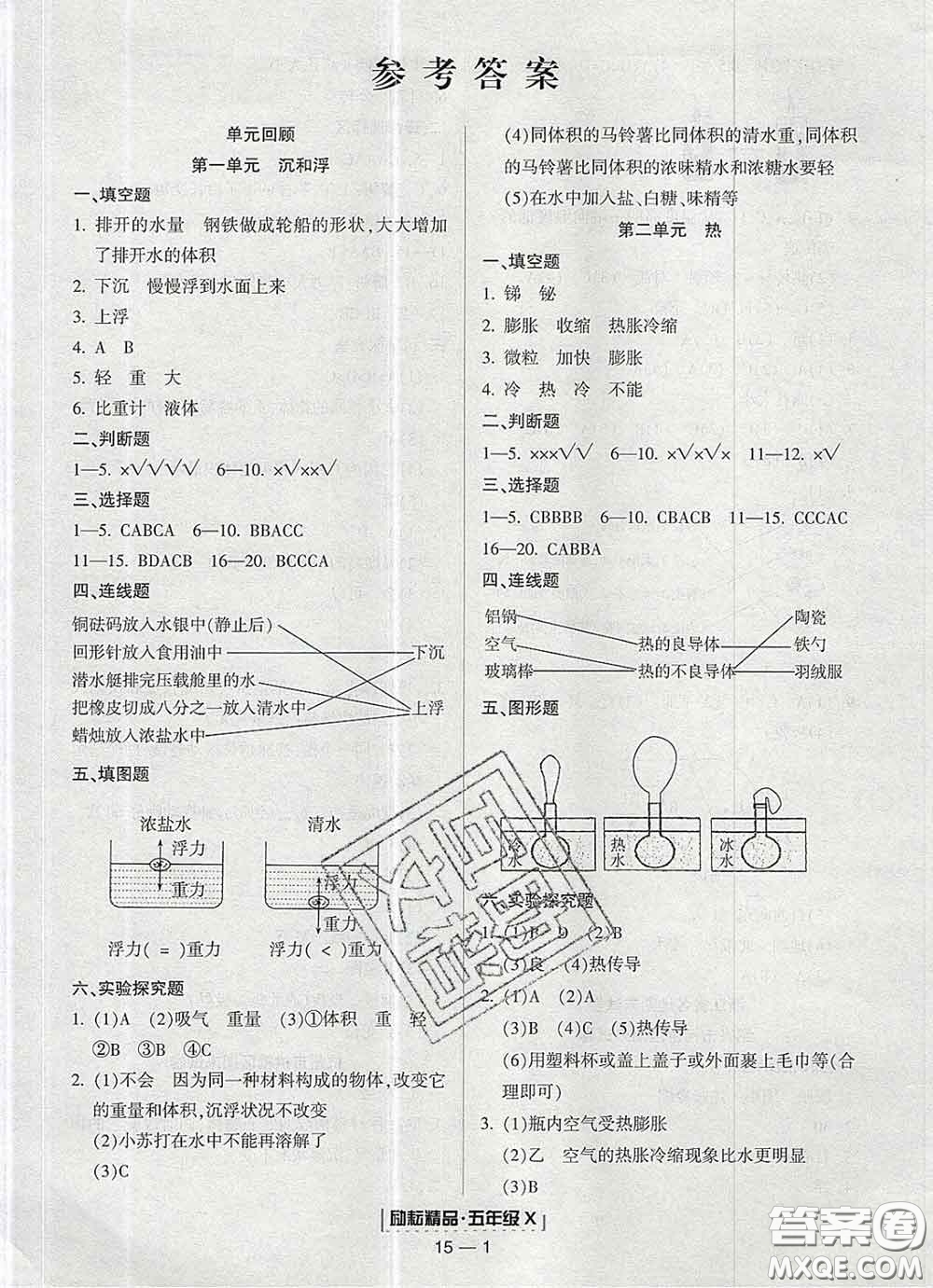 2020春勵耘書業(yè)浙江期末五年級科學下冊教科版答案