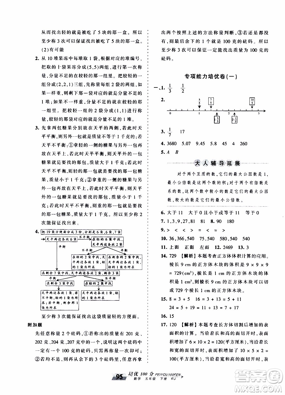 2020年王朝霞培優(yōu)100分?jǐn)?shù)學(xué)五年級下冊RJ人教版參考答案