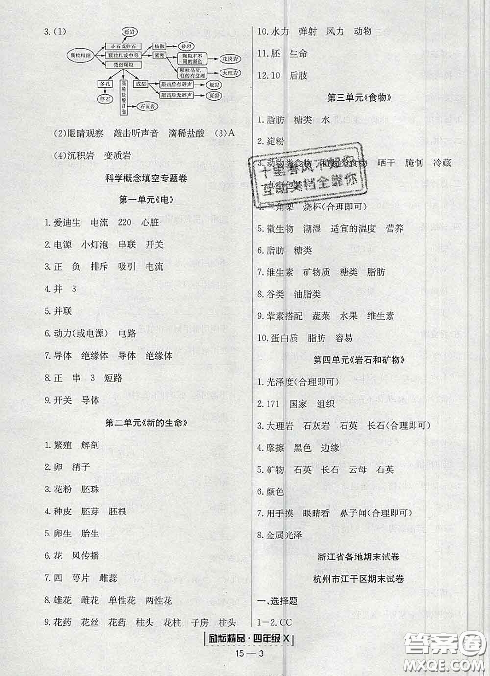 2020春勵(lì)耘書業(yè)浙江期末四年級(jí)科學(xué)下冊(cè)教科版答案