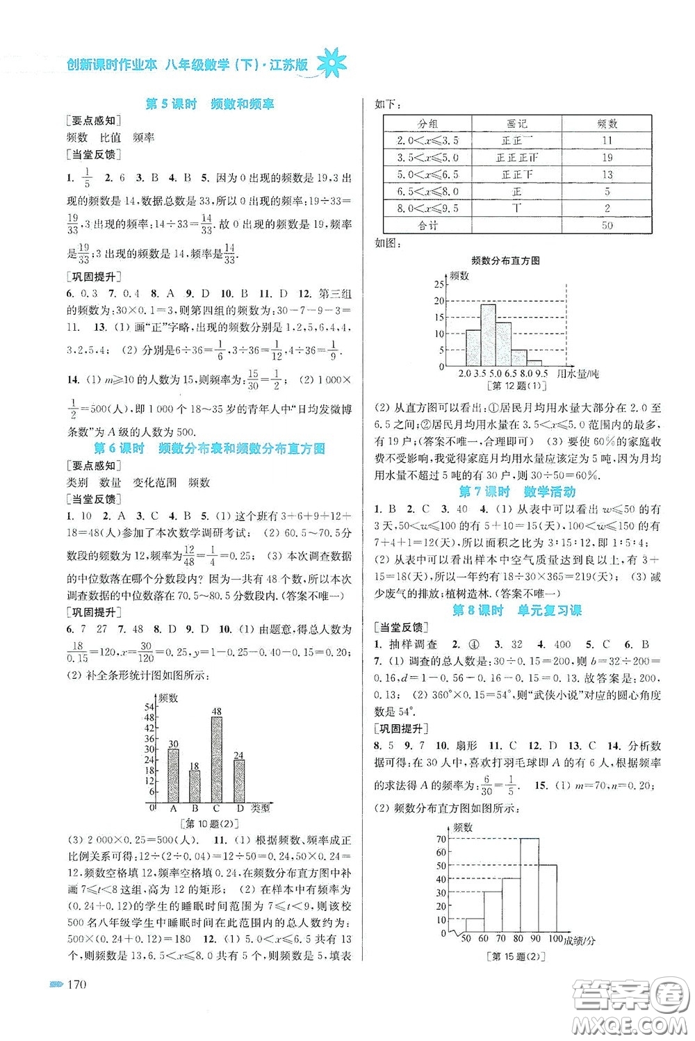 江蘇鳳凰美術(shù)出版社2020創(chuàng)新課時作業(yè)本八年級數(shù)學(xué)下冊江蘇版答案