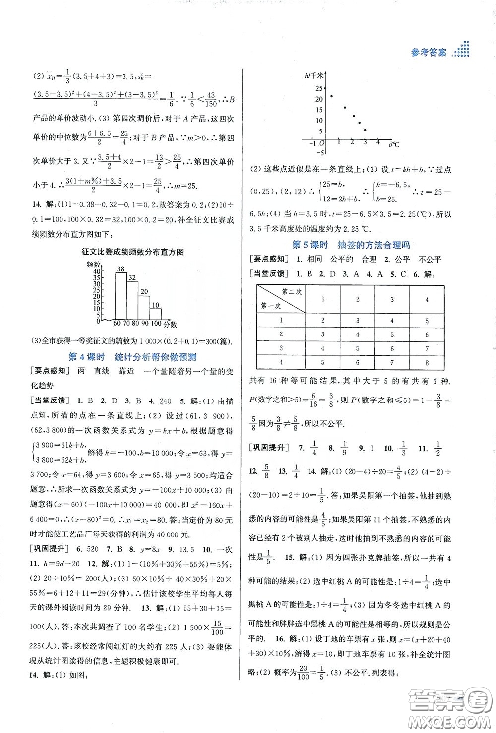 江蘇鳳凰美術(shù)出版社2020創(chuàng)新課時作業(yè)本九年級數(shù)學(xué)下冊江蘇版答案