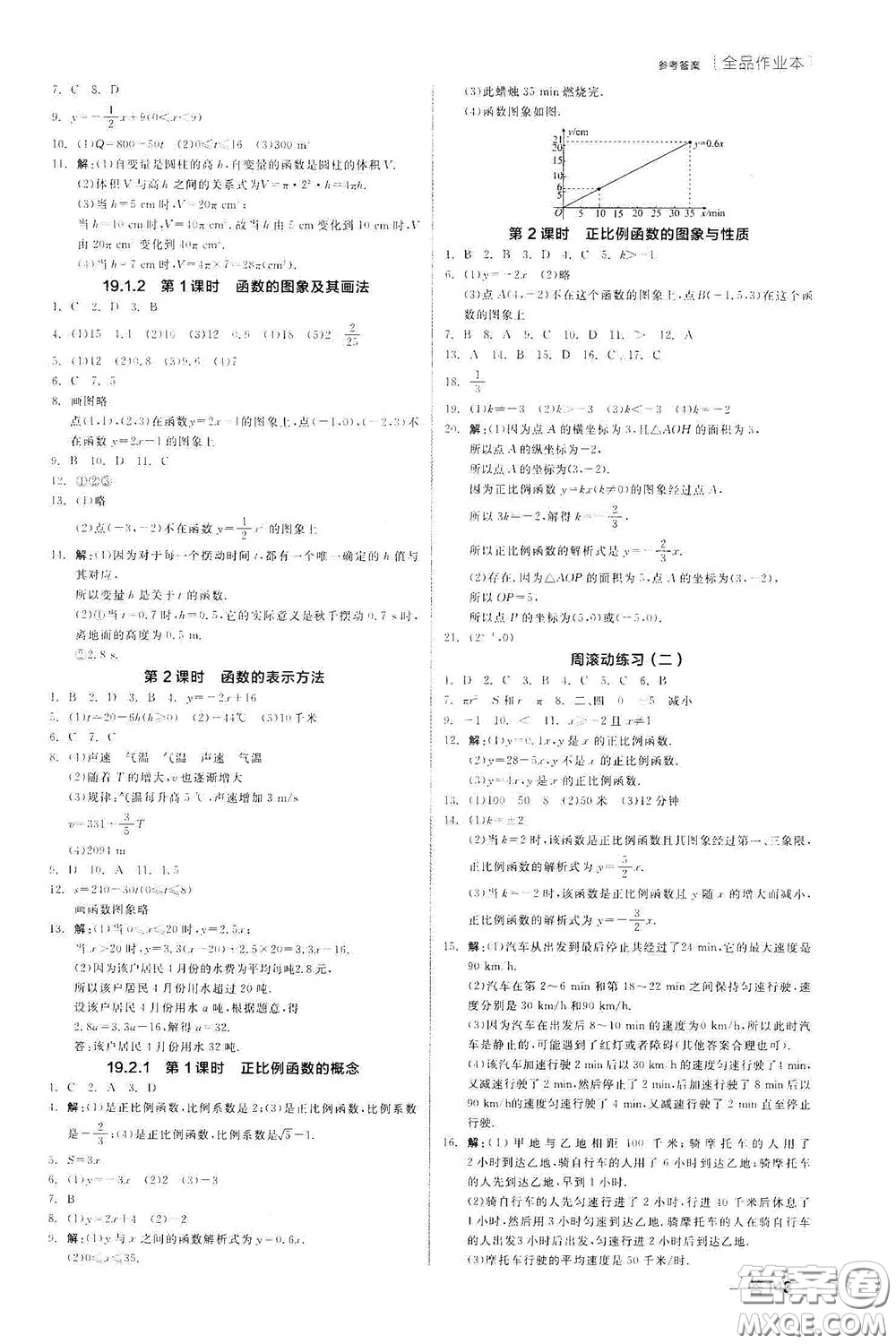 陽光出版社2020全品作業(yè)本八年級數(shù)學(xué)下冊新課標(biāo)人教版云南專版答案