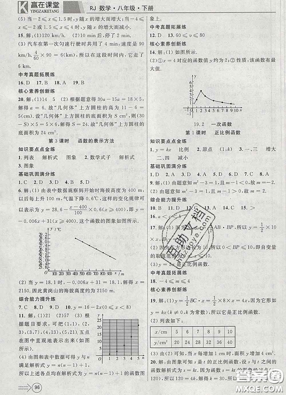 2020新版贏在課堂課堂滿分特訓一本通八年級數(shù)學下冊人教版答案