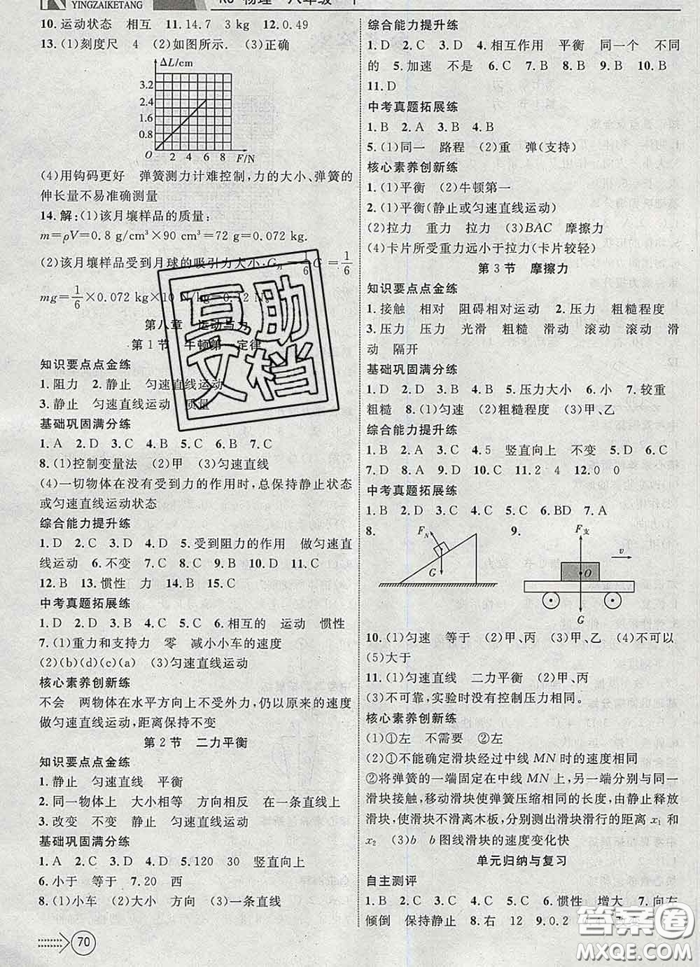 2020新版贏在課堂課堂滿分特訓(xùn)一本通八年級物理下冊人教版答案