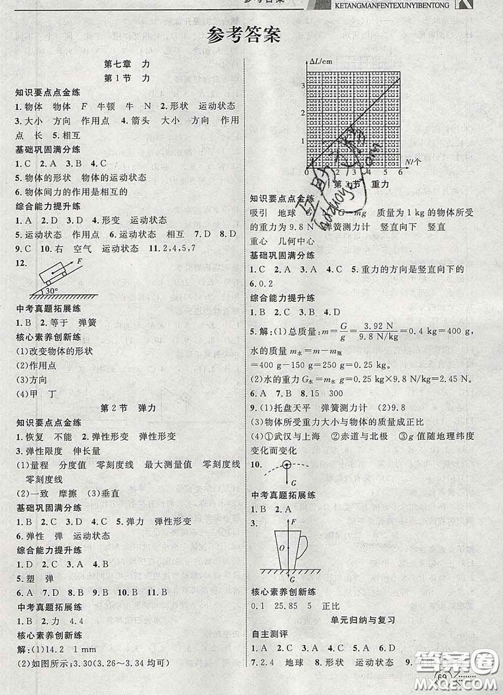 2020新版贏在課堂課堂滿分特訓(xùn)一本通八年級物理下冊人教版答案