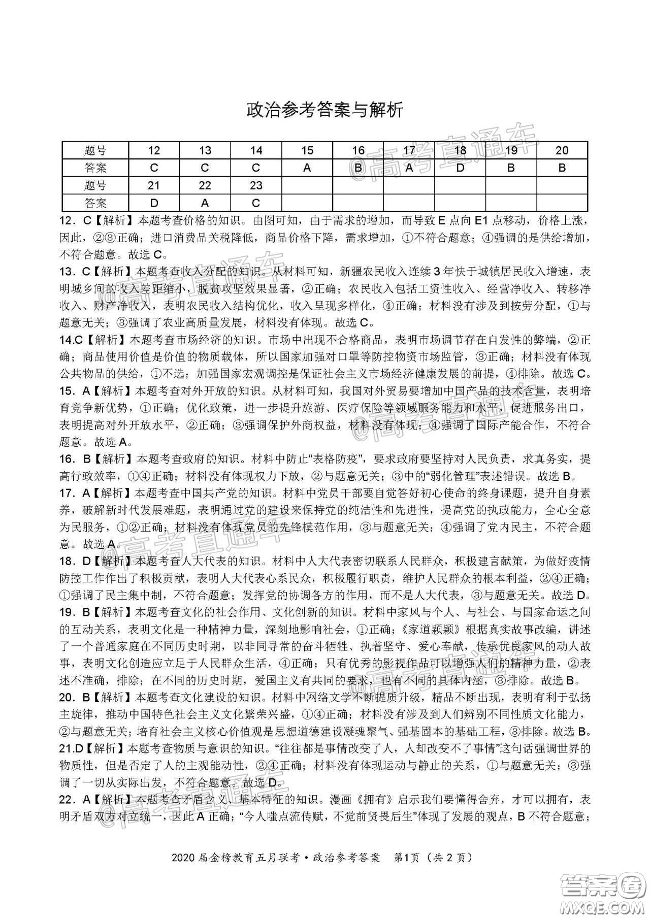 2020年皖江名校聯(lián)盟高三第六次聯(lián)考文科綜合試題及答案