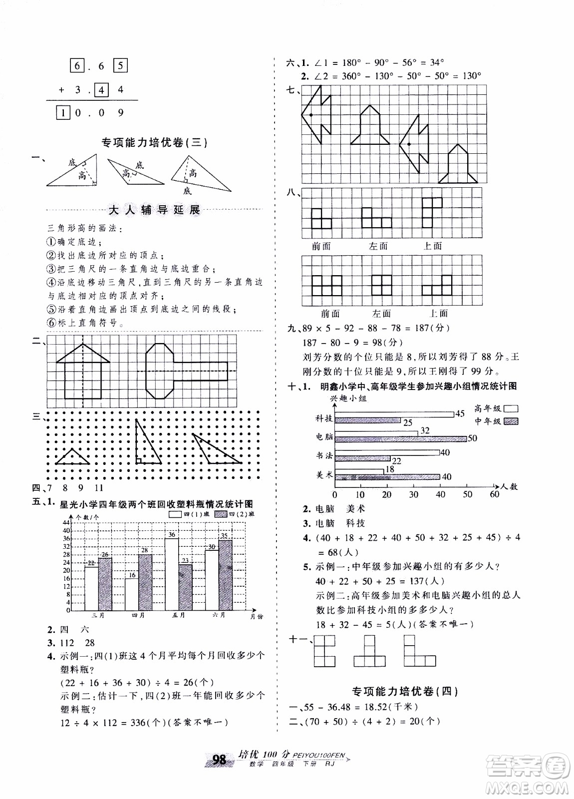 2020年王朝霞培優(yōu)100分數(shù)學四年級下冊RJ人教版參考答案