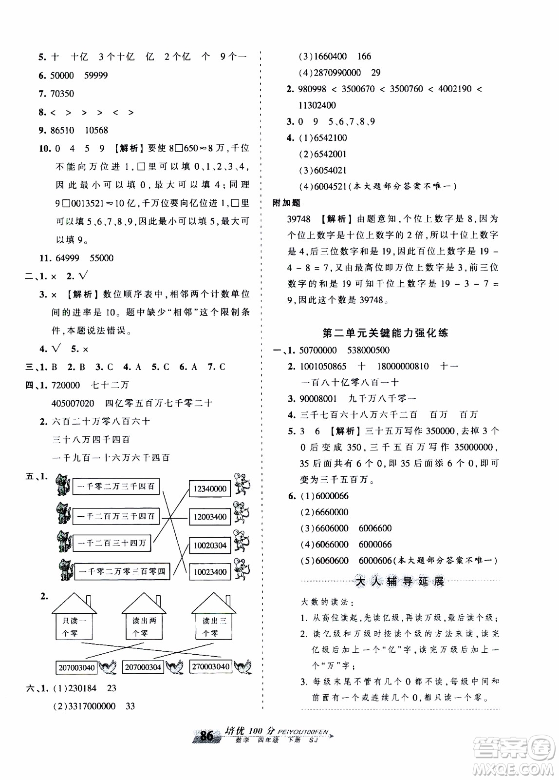 2020年王朝霞培優(yōu)100分?jǐn)?shù)學(xué)四年級(jí)下冊(cè)SJ蘇教版參考答案