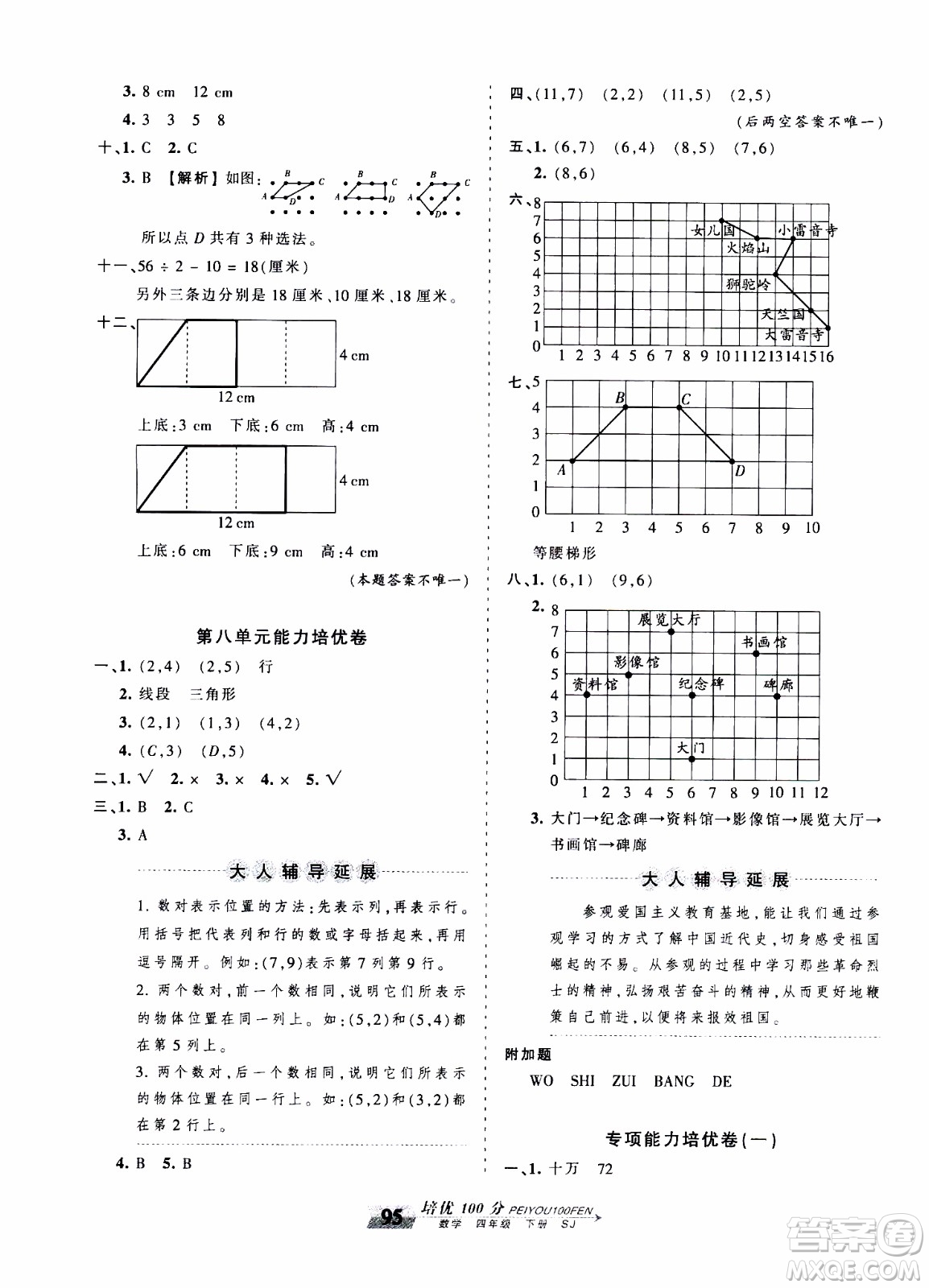 2020年王朝霞培優(yōu)100分?jǐn)?shù)學(xué)四年級(jí)下冊(cè)SJ蘇教版參考答案