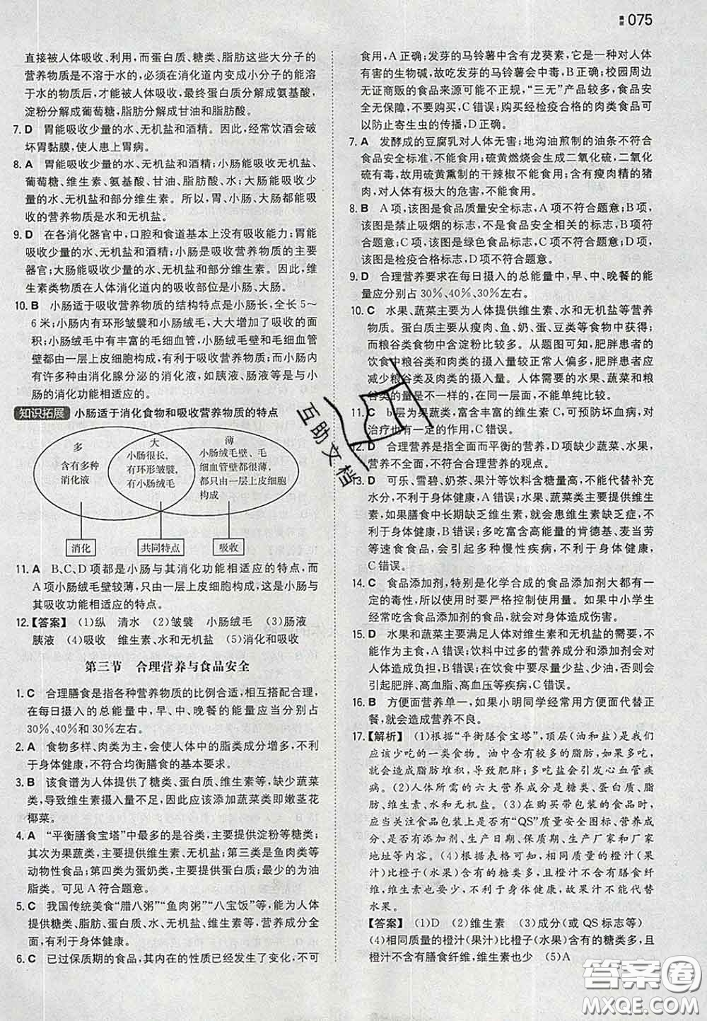 2020新版一本同步訓(xùn)練初中生物七年級(jí)下冊(cè)人教版答案