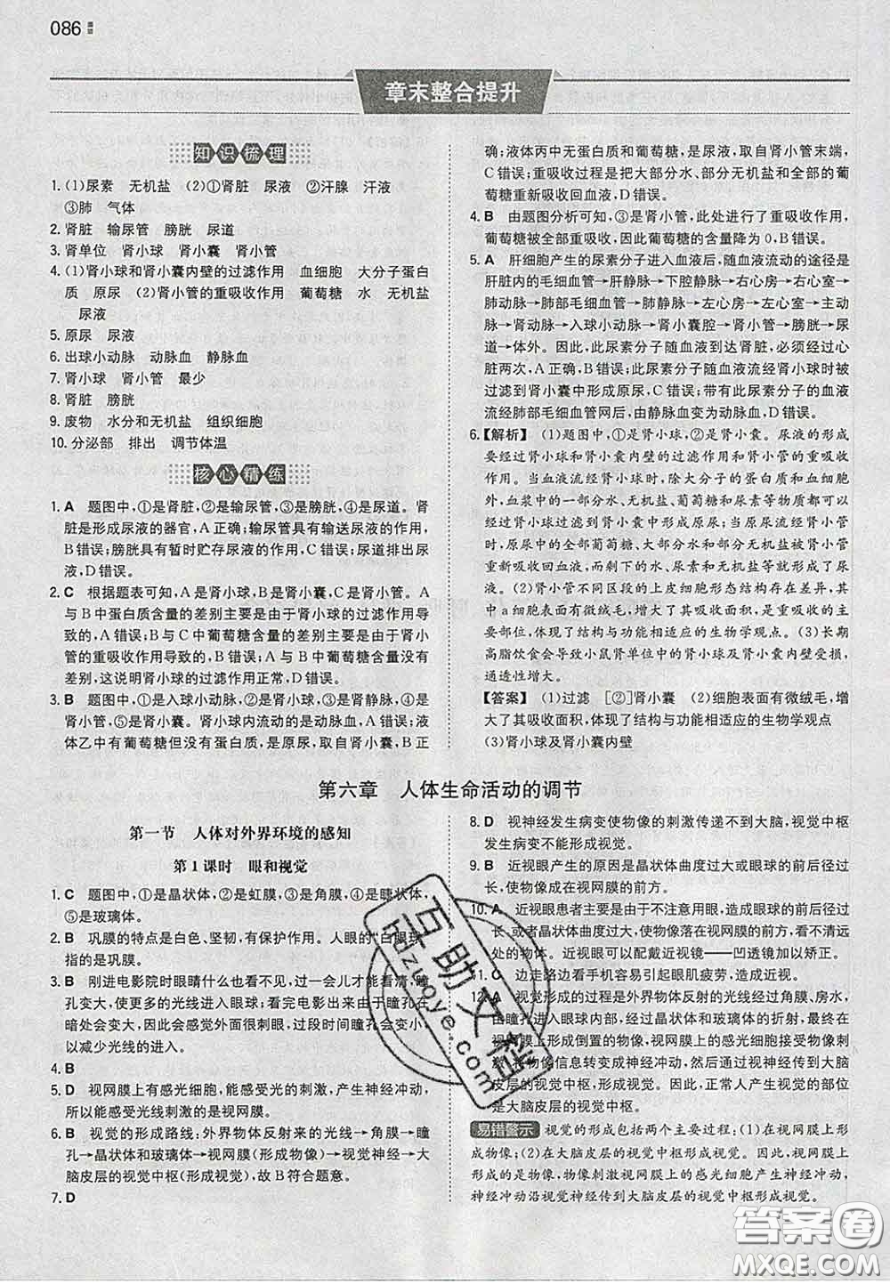 2020新版一本同步訓(xùn)練初中生物七年級(jí)下冊(cè)人教版答案