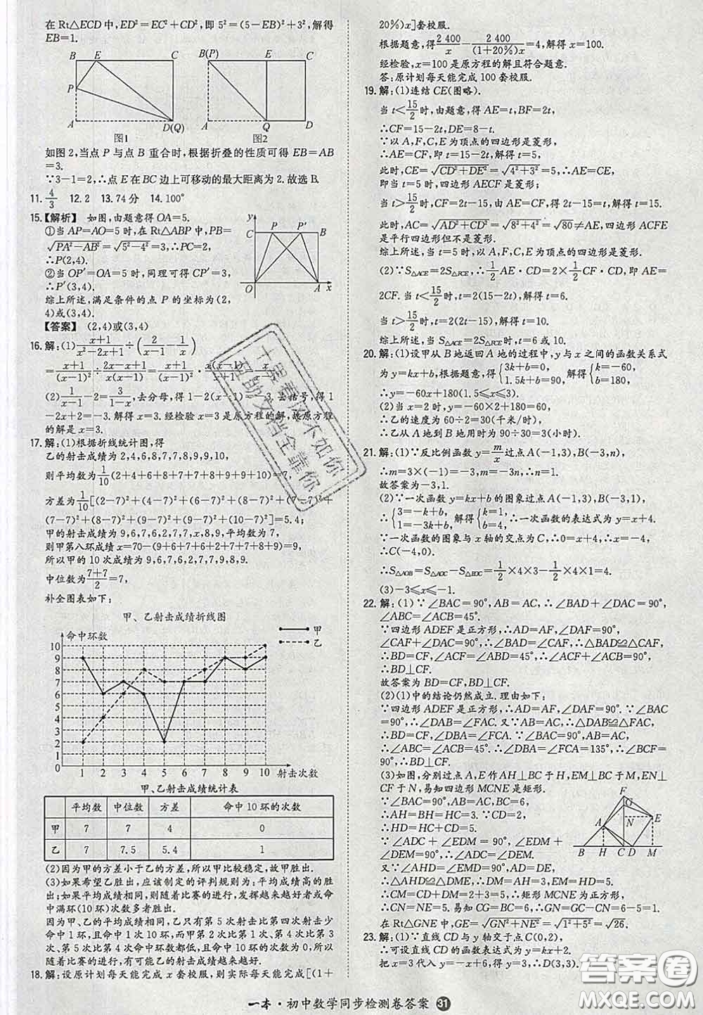 2020新版一本同步訓(xùn)練初中數(shù)學(xué)八年級(jí)下冊(cè)華師版答案