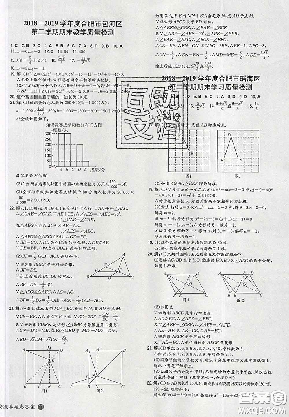 2020新版一本同步訓(xùn)練初中數(shù)學(xué)八年級下冊滬科版安徽專版答案