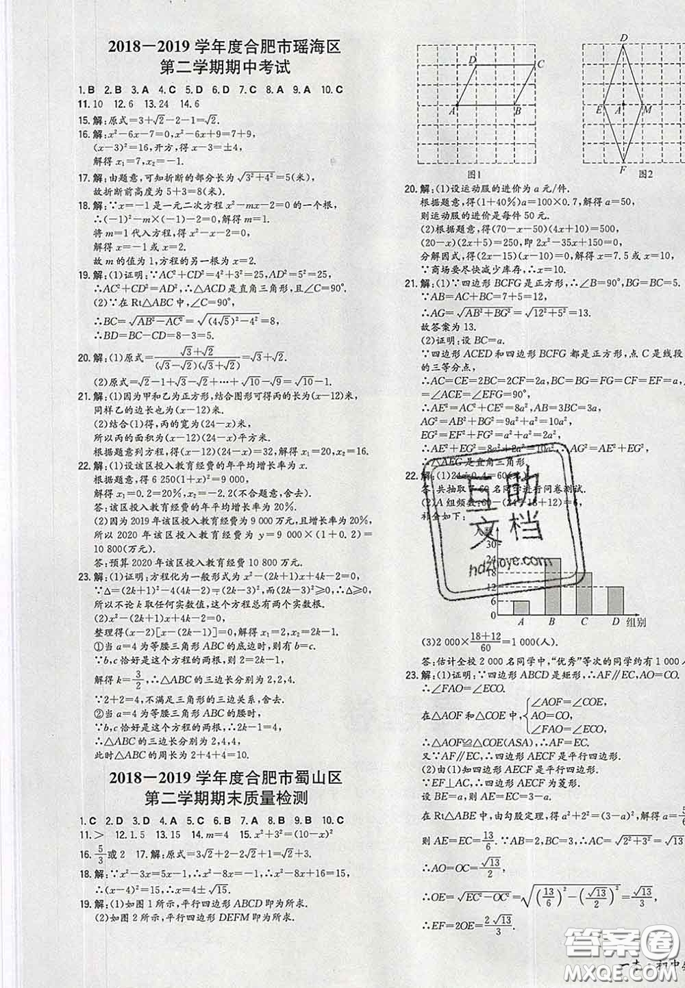 2020新版一本同步訓(xùn)練初中數(shù)學(xué)八年級下冊滬科版安徽專版答案