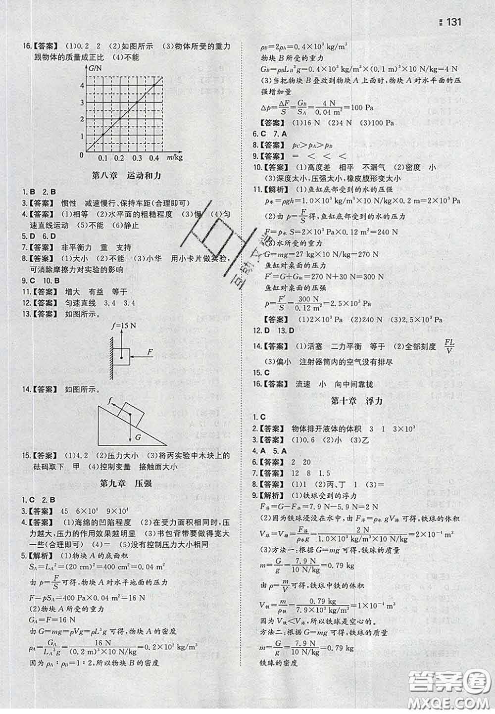 2020新版一本同步訓(xùn)練初中物理八年級(jí)下冊(cè)人教版答案