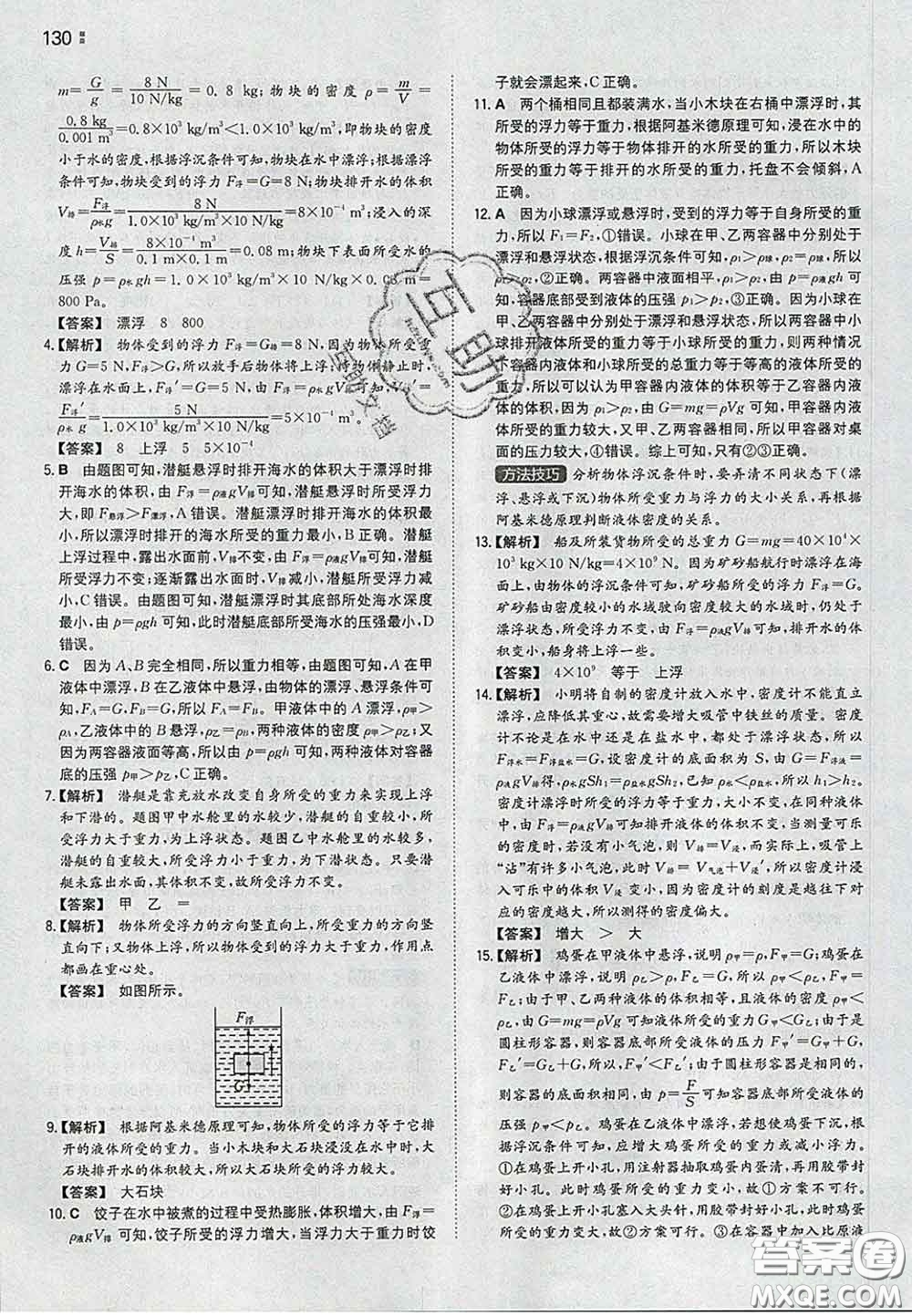 2020新版一本同步訓(xùn)練初中物理八年級下冊蘇科版答案