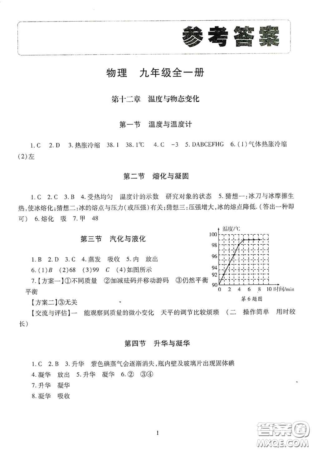 明天出版社2020智慧學(xué)習(xí)物理九年級(jí)全一冊(cè)答案