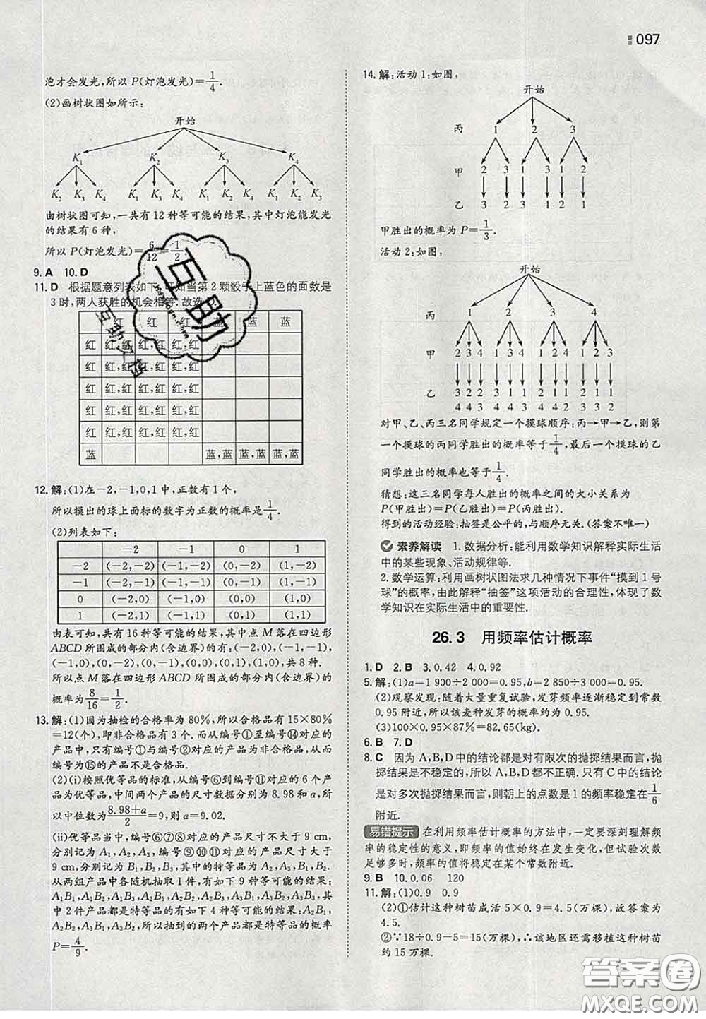 2020新版一本同步訓(xùn)練初中數(shù)學(xué)九年級下冊滬科版答案