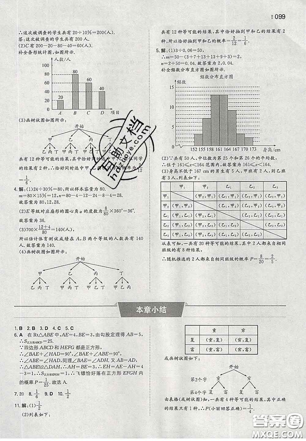 2020新版一本同步訓(xùn)練初中數(shù)學(xué)九年級下冊滬科版答案