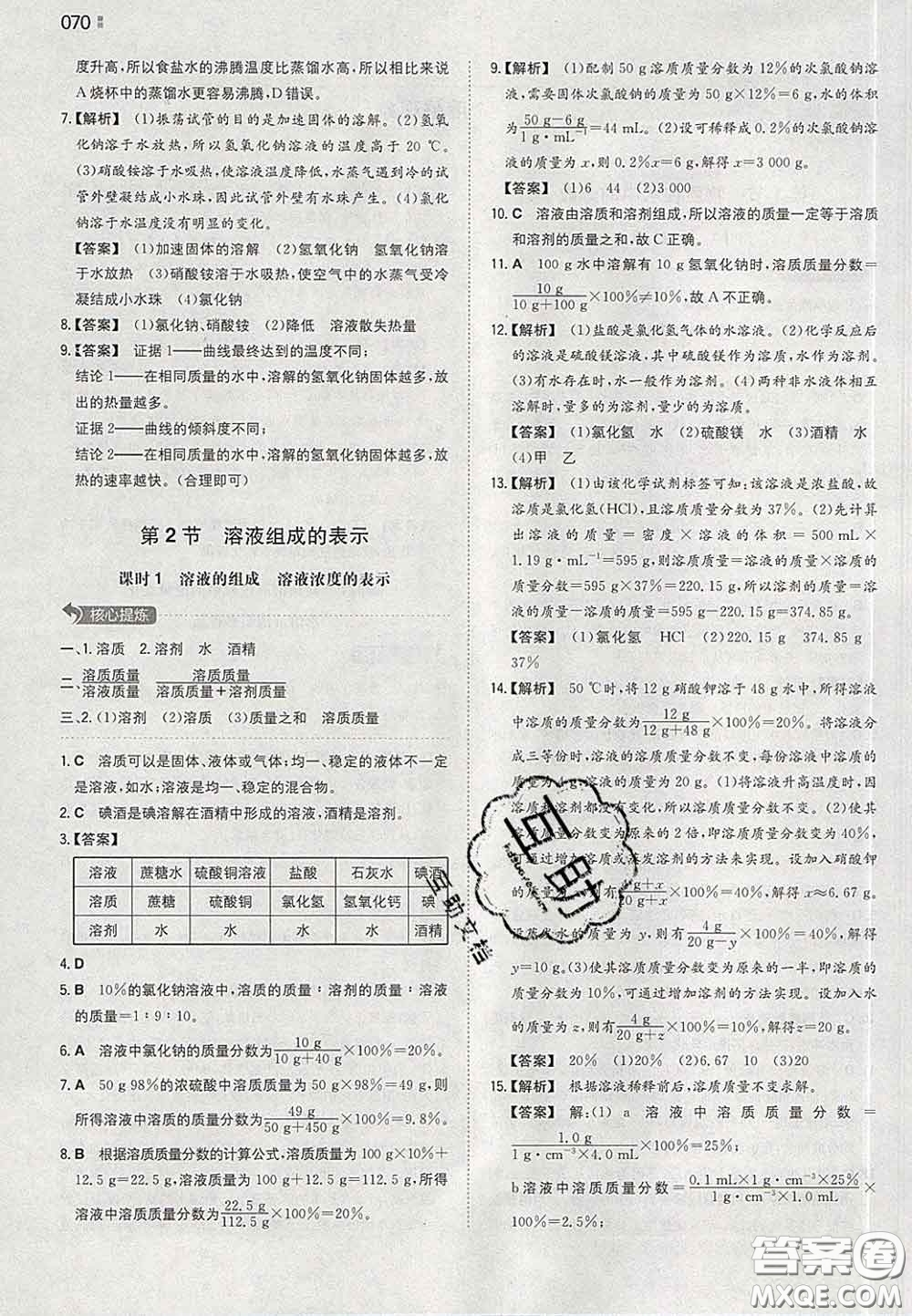 2020新版一本同步訓(xùn)練初中化學(xué)九年級(jí)下冊(cè)滬教版答案