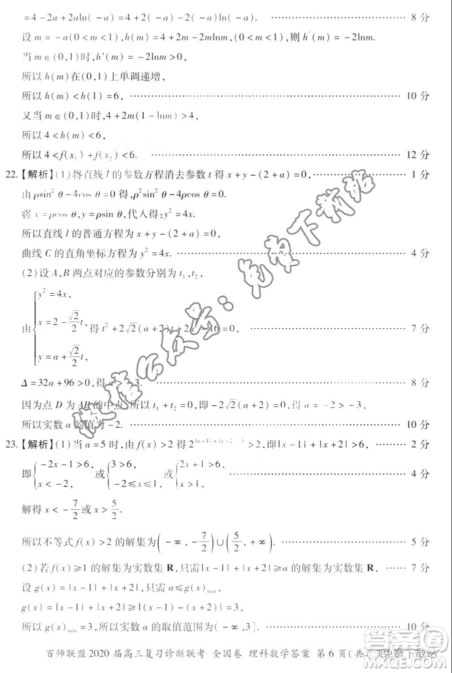 百師聯(lián)盟2020屆高三復(fù)習(xí)診斷聯(lián)考全國卷理科數(shù)學(xué)答案