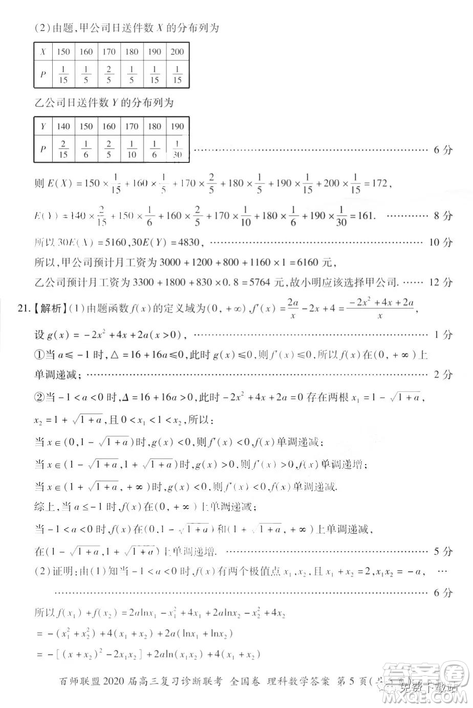 百師聯(lián)盟2020屆高三復(fù)習(xí)診斷聯(lián)考全國卷理科數(shù)學(xué)答案