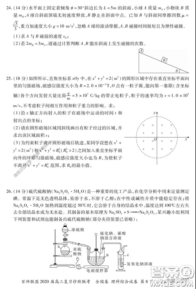 百師聯(lián)盟2020屆高三復(fù)習(xí)診斷聯(lián)考全國卷理科綜合答案