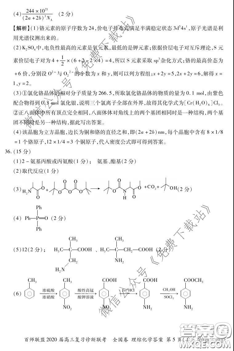 百師聯(lián)盟2020屆高三復(fù)習(xí)診斷聯(lián)考全國卷理科綜合答案