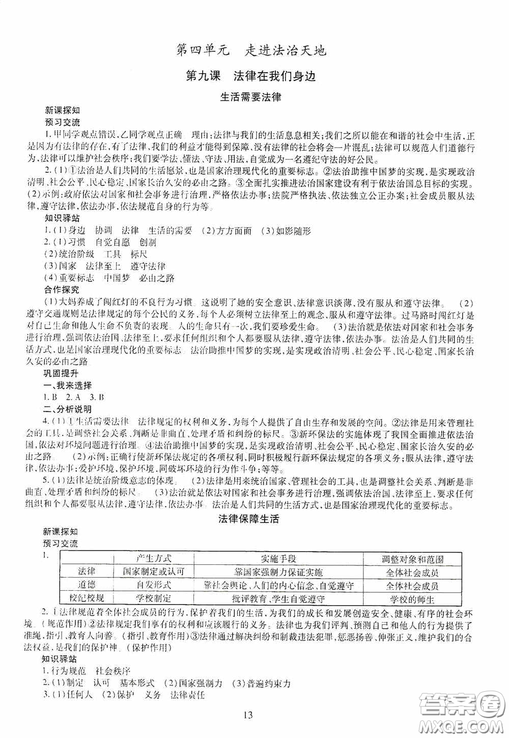 明天出版社2020智慧學(xué)習(xí)七年級(jí)道德與法治下冊(cè)答案