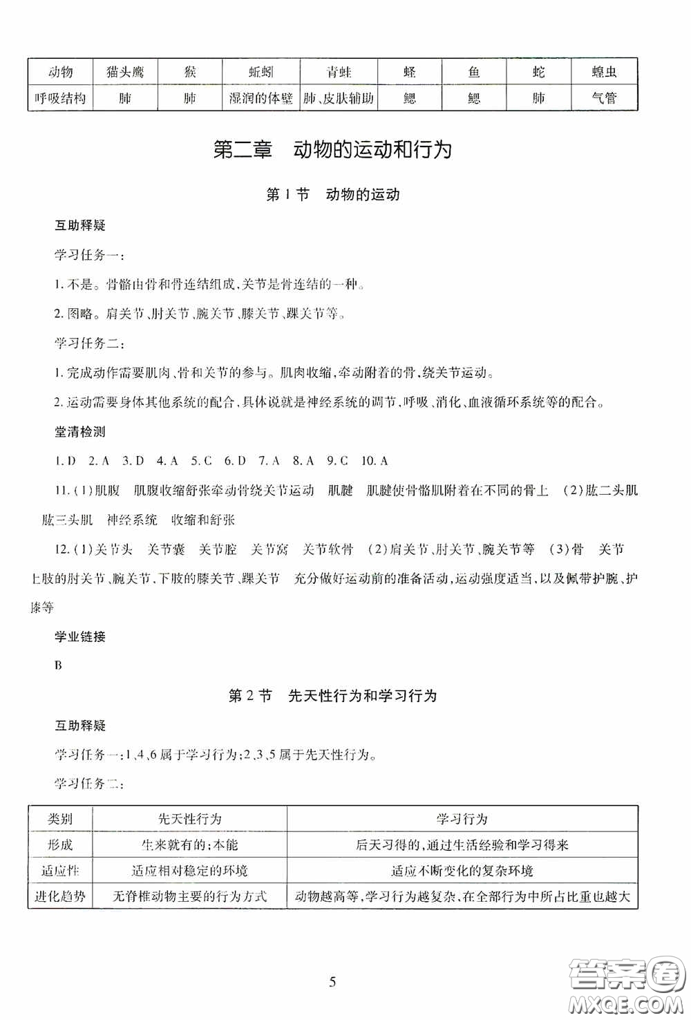 明天出版社2020智慧學(xué)習(xí)八年級(jí)生物學(xué)全一冊(cè)54學(xué)制答案