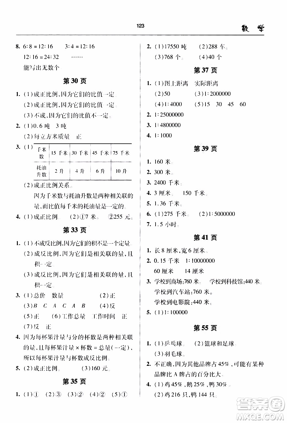 2020年金博士一點全通數(shù)學六年級下冊青島版參考答案