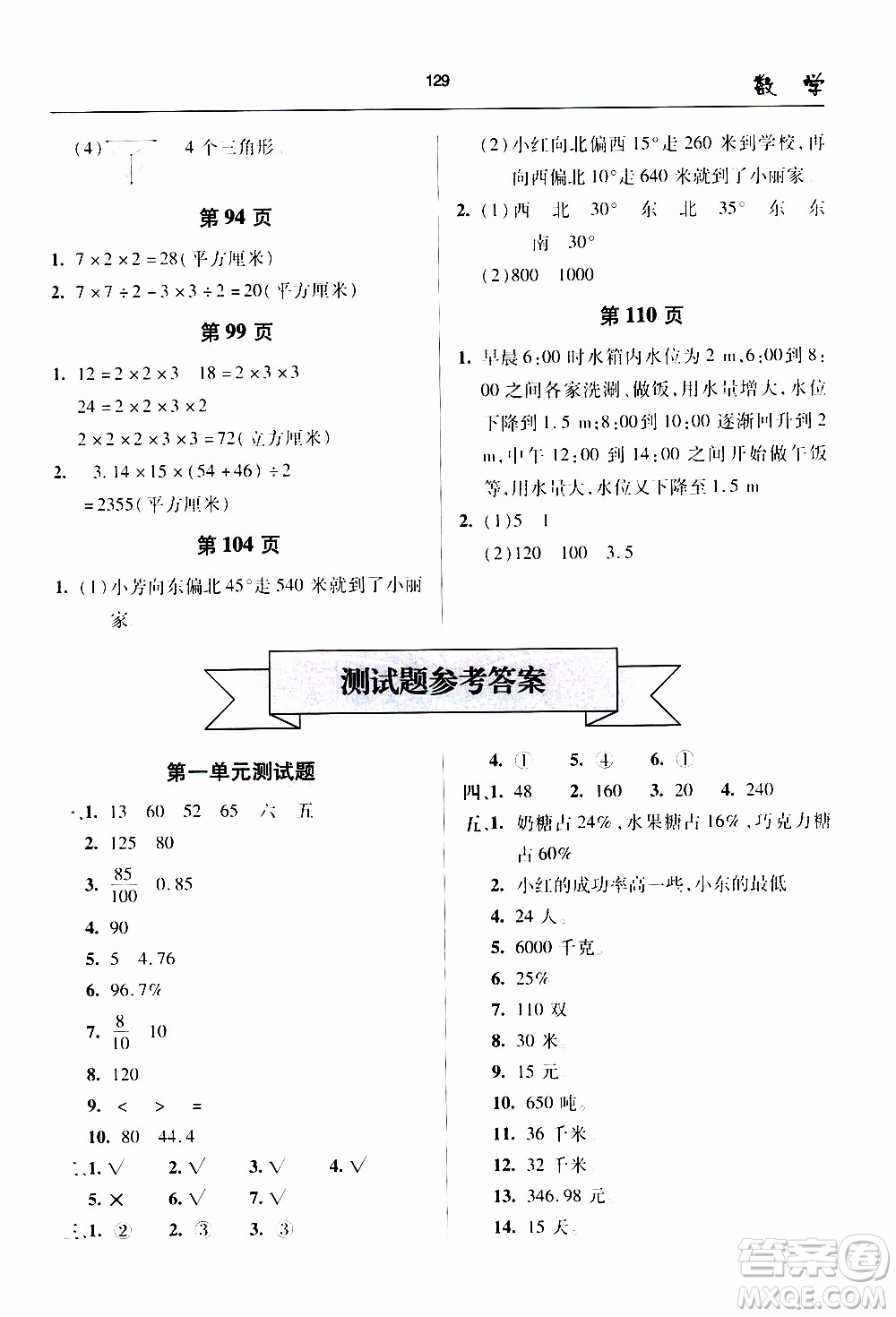 2020年金博士一點全通數(shù)學六年級下冊青島版參考答案