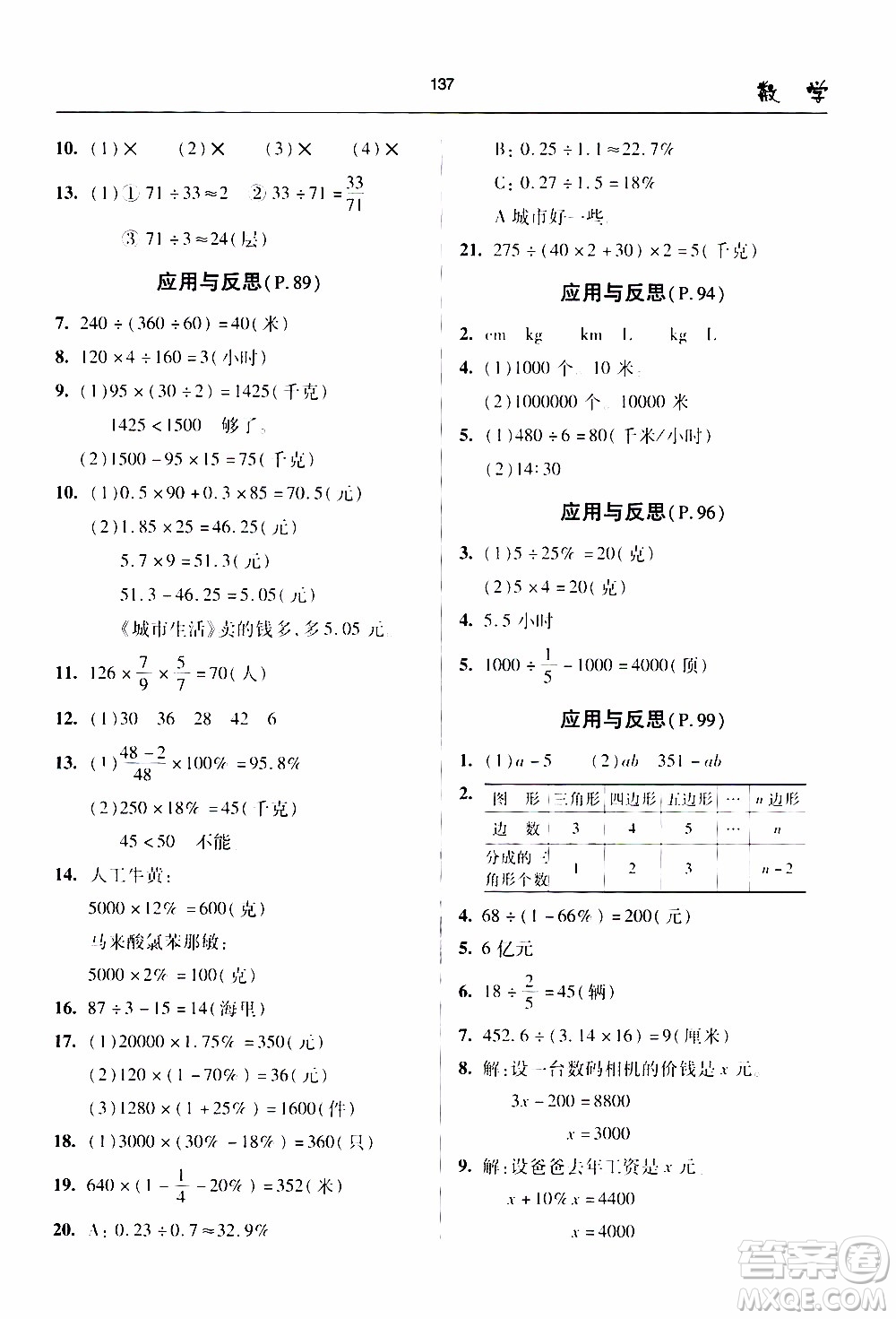 2020年金博士一點全通數(shù)學六年級下冊青島版參考答案