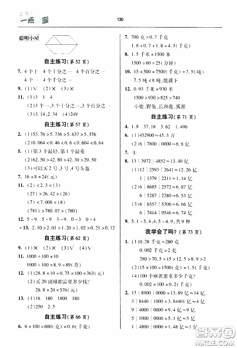 2020年金博士一點(diǎn)全通數(shù)學(xué)四年級(jí)下冊(cè)青島版參考答案