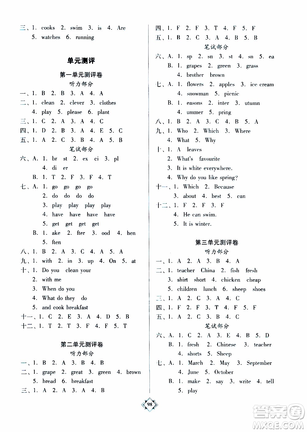 百年學(xué)典2020年金牌導(dǎo)學(xué)案五年級(jí)下冊(cè)英語人教PEP版參考答案