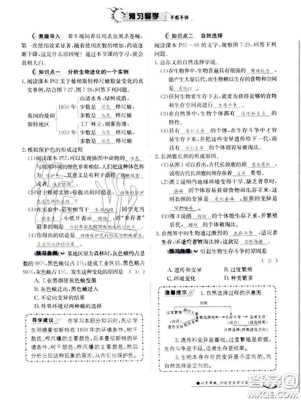 江西高校出版社2020年金太陽導(dǎo)學(xué)案生物八年級下冊參考答案