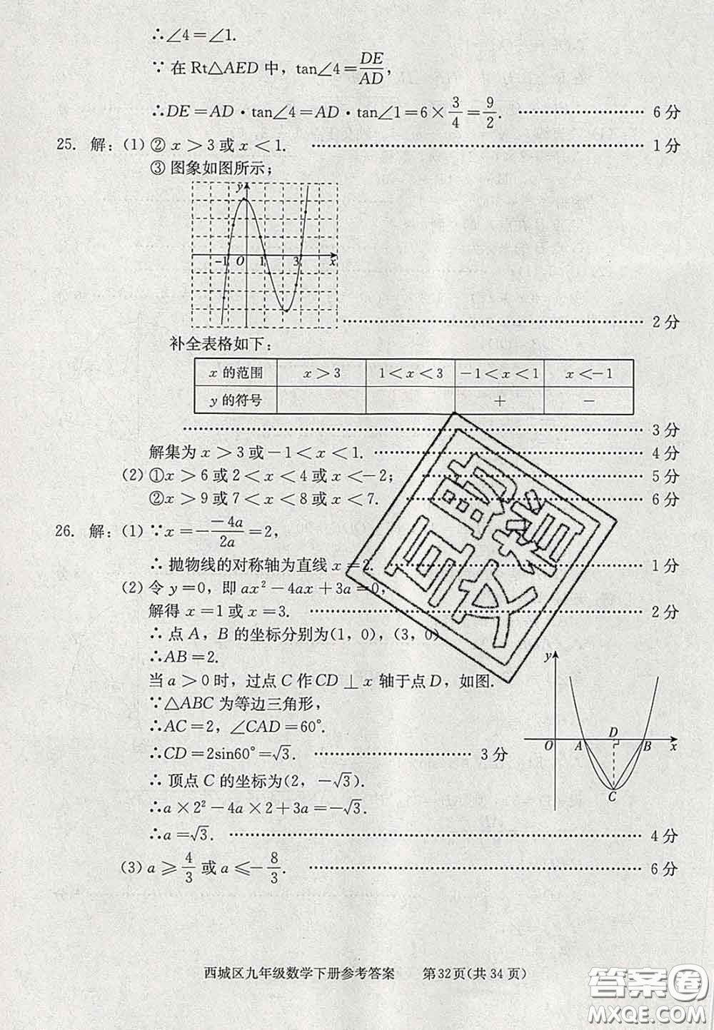 2020春北京西城學(xué)習(xí)探究診斷九年級數(shù)學(xué)下冊人教版答案